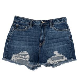 KanCan Women‎ Size 9/28 High-Rise Distressed Frayed Denim Jean Micro Shorts Blue
